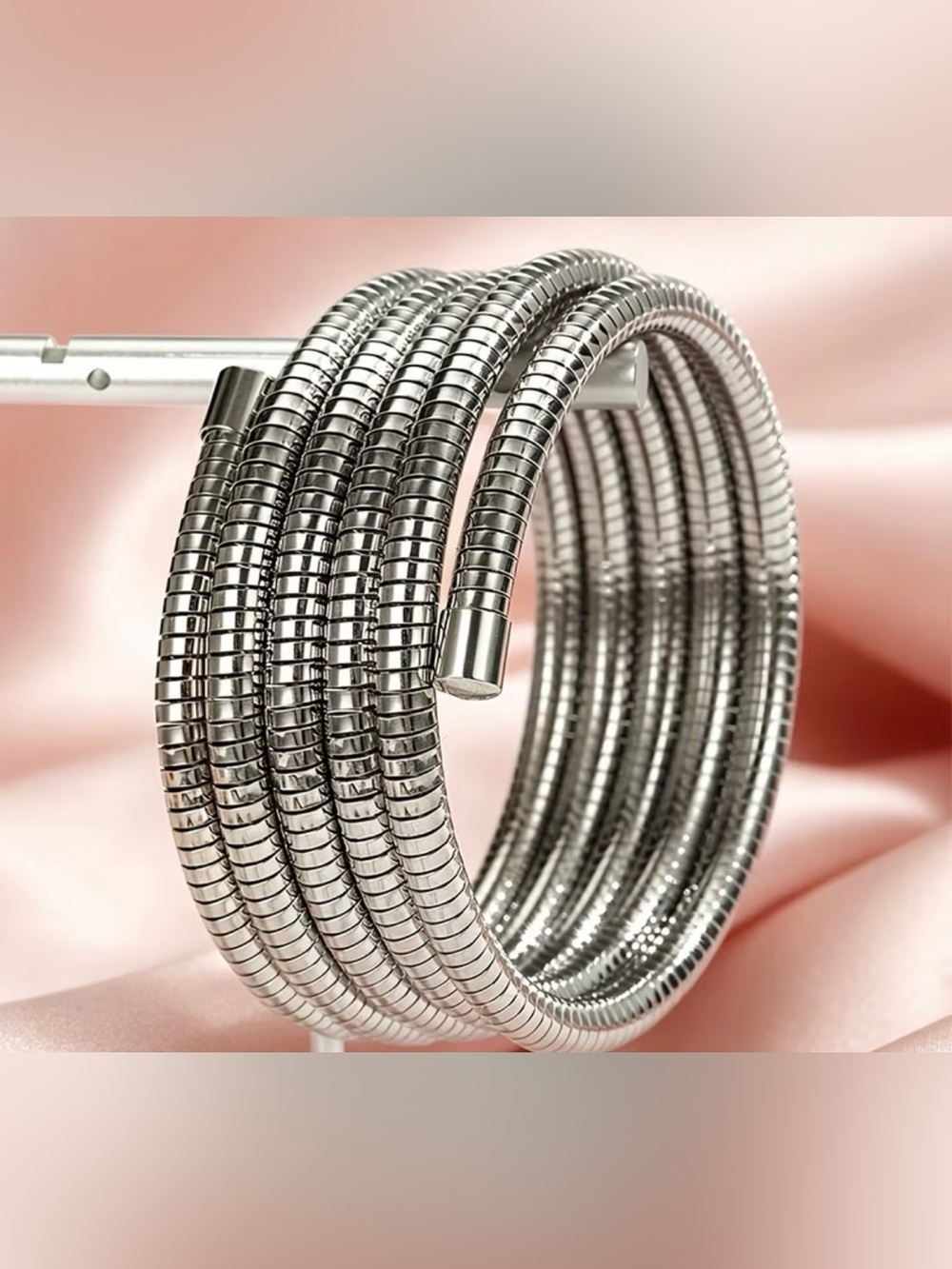 Silver Coil Multi-Wrap Bangle Bracelet
